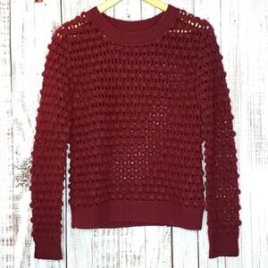 EUC, Lucca Couture open knit popcorn style burgundy, crew neck sweater, SZ S
